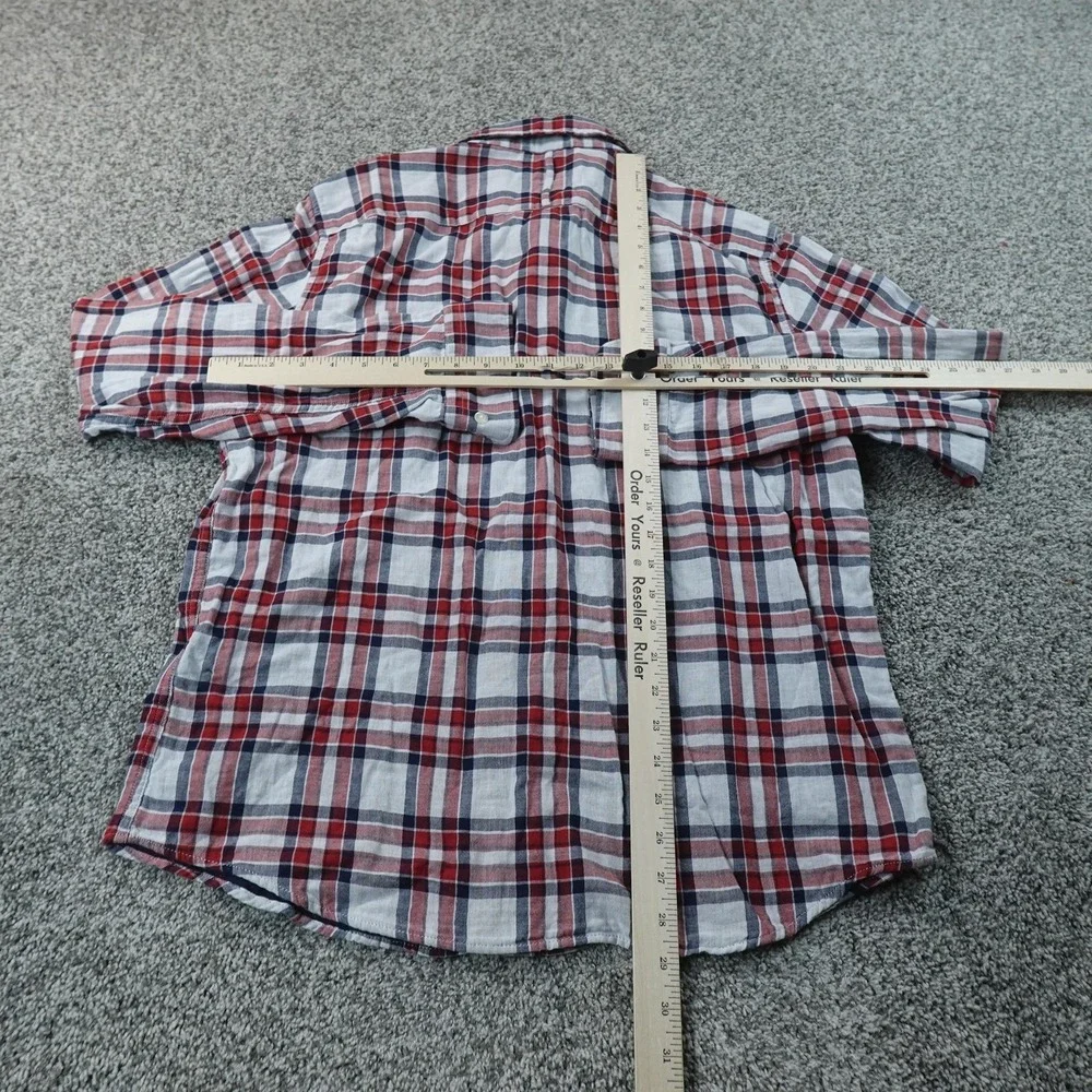 Banana Republic Shirt Mens L Red Blue Plaid Slim Long Sleeve Button Up Flannel
